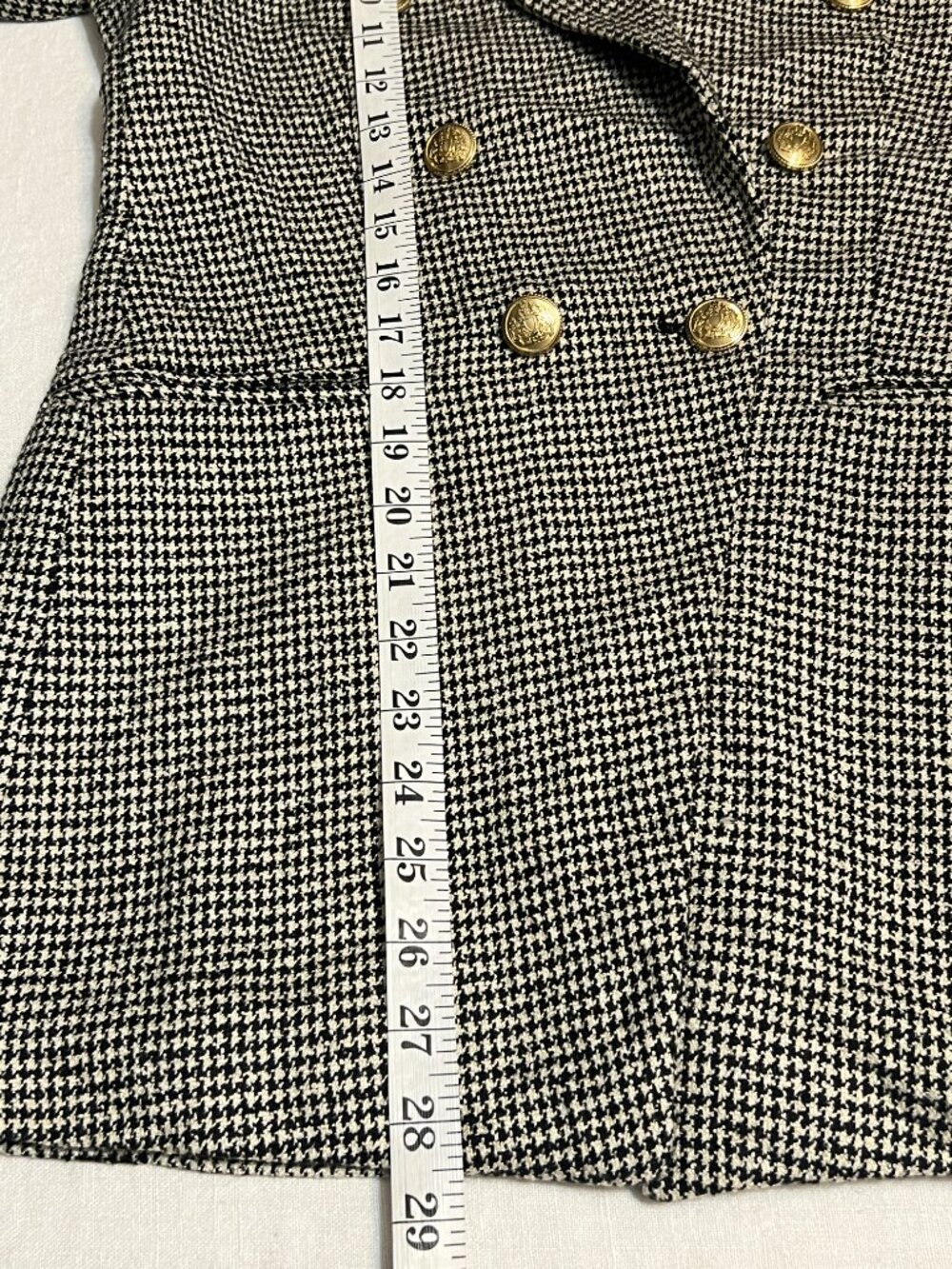 ZARA Houndstooth Blazer Womens Small Double Breasted Gold Button Tailored Tweed - Picture 10 of 15